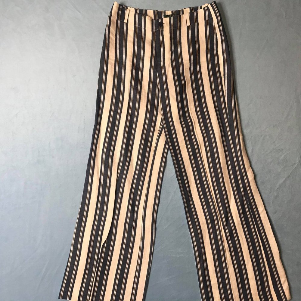 Ralph Lauren Blue/White Stripe Linen Wide Leg Pant